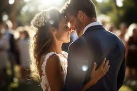 Noivos felizes celebrando o casamento